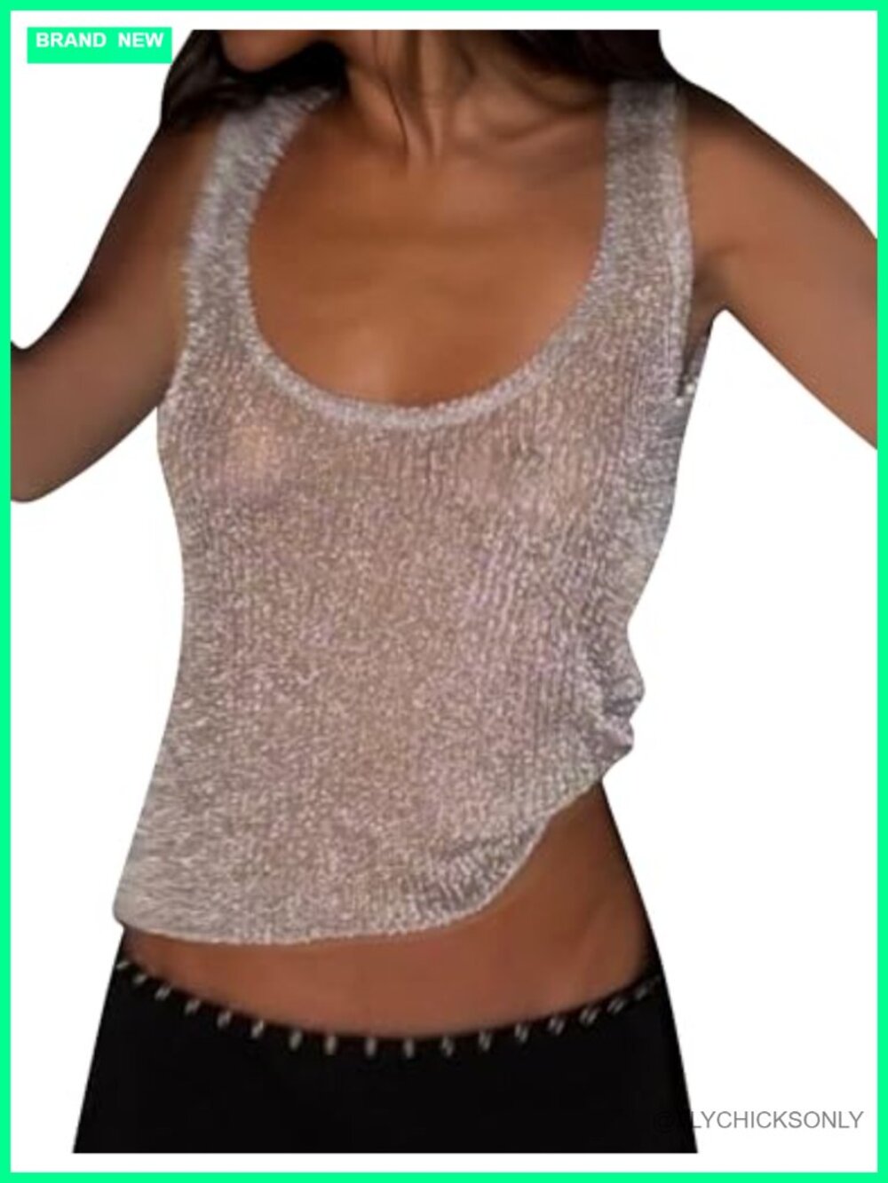 Fishnet Knit Scoop Neck Crop Tank Sheer Mesh Sleeveless Going Out Top